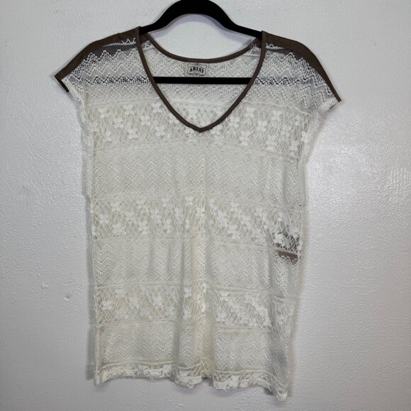 Ariat Womens Large Ivory Suede Trim Lace Top Boho Western Layer Rodeo Casual - Picture 2 of 11